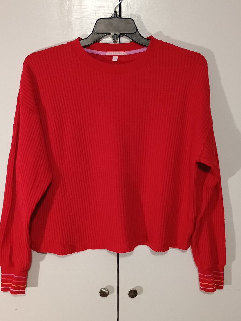 P.J. Salvage Red Waffle Knit Sweater Small Crop Pullover Amour Embroidered - Picture 2 of 7